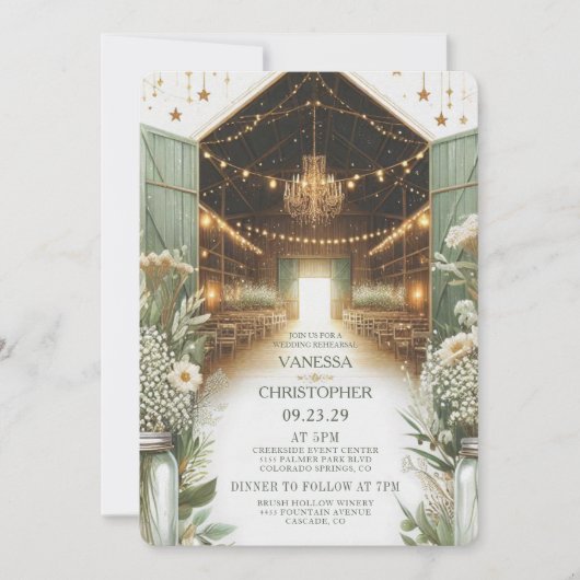 Invitation Répétition du Mariage d'élégance rustique (Devant)