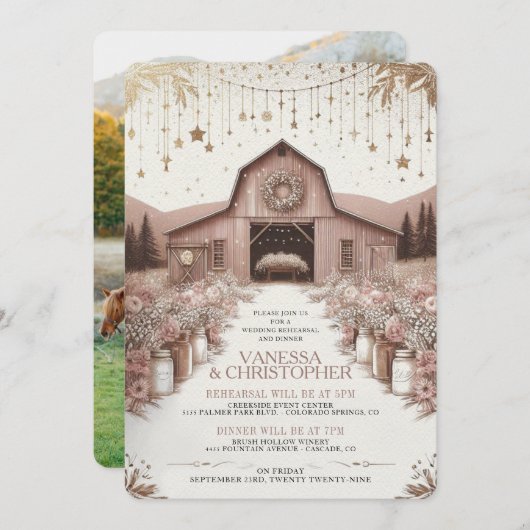 Invitation Répétition du Mariage d'élégance rustique (Devant / Derrière)