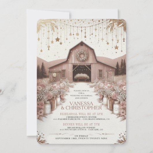 Invitation Répétition du Mariage d'élégance rustique (Devant)