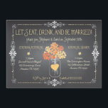 Invitation Répétition du Mariage du tableau de bord d'automne<br><div class="desc">Une belle bordure tourbillonnante et un effet de craie dessinent l'invitation à la répétition et au dîner de style mariage populaire. L'illustration originale d'un pot rustique en maçon tenant un bouquet de fleurs d'hydrangée dans les teintes d'automne est accentuée d'un coeur doré qui tient les initiales du couple sur le...</div>