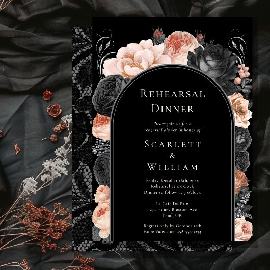 Invitation Répétition du Mariage gothique Vintage noir