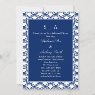 Invitation Répétition du Motif Monogram Royal Blue Seigaiha