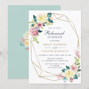 Invitation Répétition en or géométrique Floral Blush Green