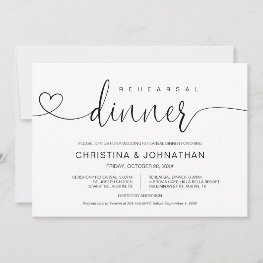 Invitation Répétition et dîner Mariage, calligraphie moderne (Devant)