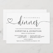 Invitation Répétition et dîner Mariage, calligraphie moderne  (Devant / Derrière)