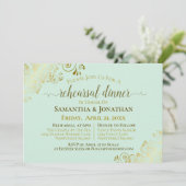 Invitation Répétition et dîner Mariage Gold & Neo Mint Green (Debout devant)