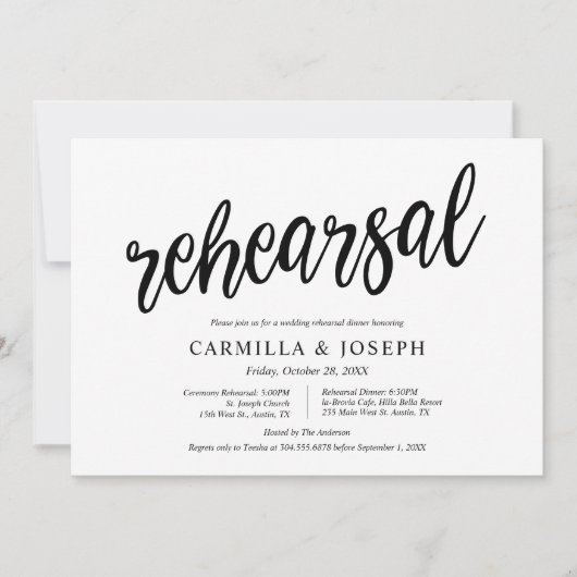 Invitation Répétition et dîner rustiques, Mariages et moderne (Devant)