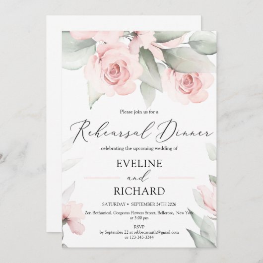 INVITATION RÉPÉTITION FLORALE BOHO BOHO SOFT ROSE (Devant / Derrière)