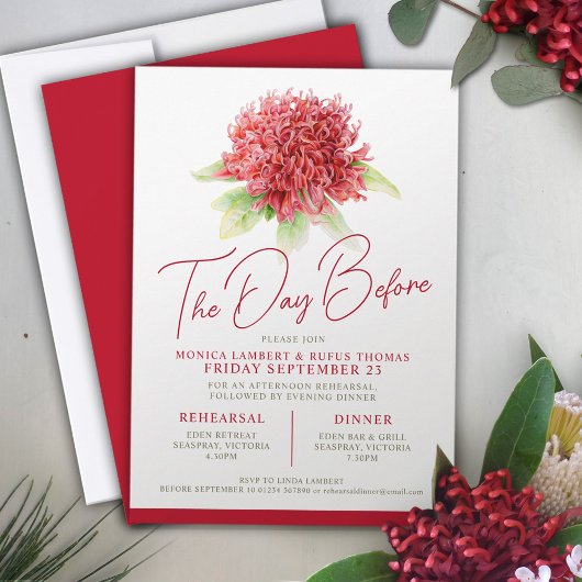 Invitation Répétition florale de waratah rouge avant le maria