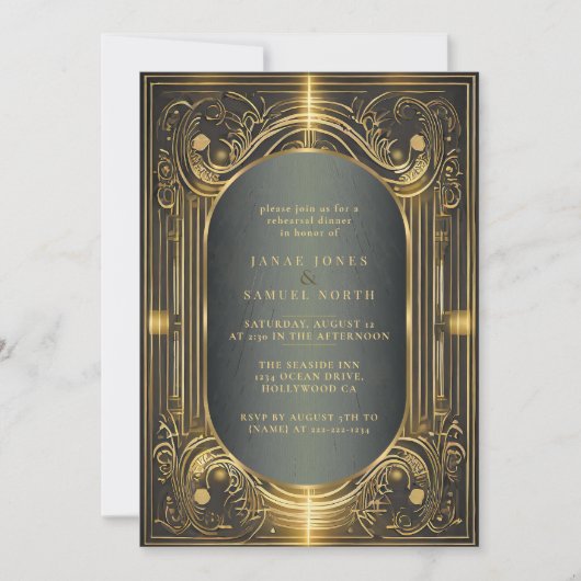 Invitation Répétition Mariage Art Déco Glam ID1033 (Devant)
