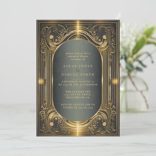 Invitation Répétition Mariage Art Déco Glam ID1033 (Debout devant)