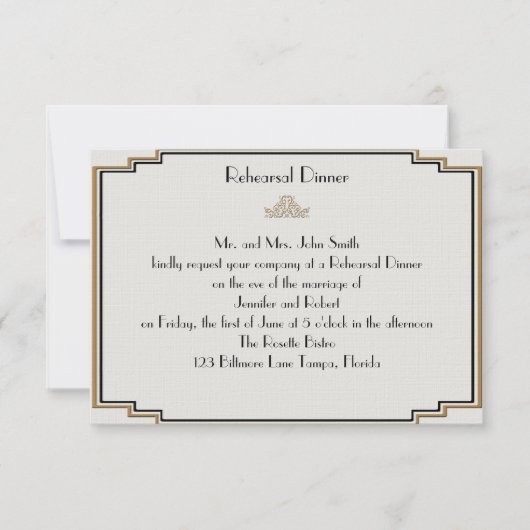 Invitation Répétition Mariage Art Déco Gold Posh (Devant)