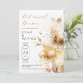 Invitation Répétition Mariage aux fleurs blanches et dorées (Debout devant)