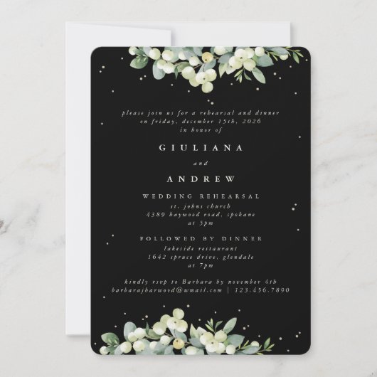 Invitation Répétition Mariage Black Snowberry+Eucalyptus (Devant)
