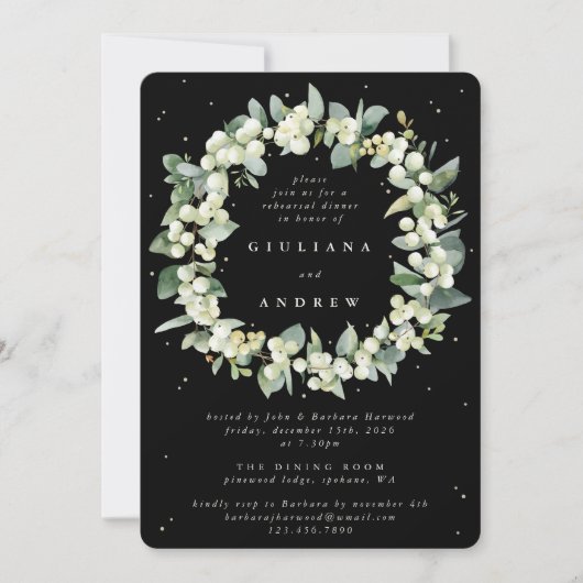 Invitation Répétition Mariage Black Snowberry+Eucalyptus (Devant)
