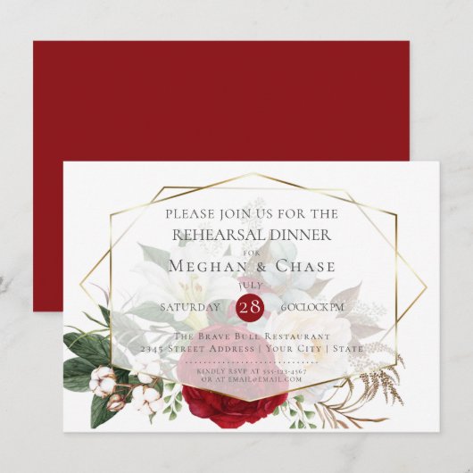 Invitation Répétition mariage | Burgundy Peony Floral Spray (Devant / Derrière)