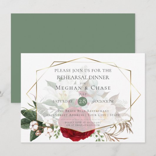 Invitation Répétition mariage | Burgundy Peony Floral Spray (Devant / Derrière)