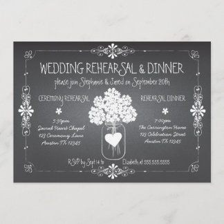 Invitation Répétition Mariage Chalkboard et dîner Mason Jar