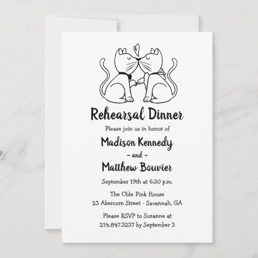 Invitation Répétition Mariage Chats Noir Blanc Mariage modern (Devant)