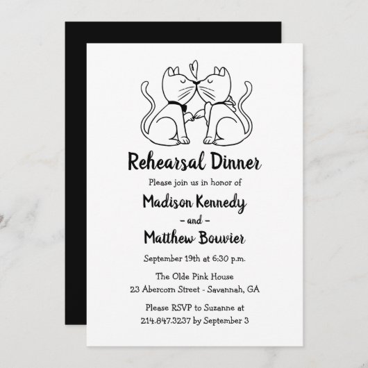 Invitation Répétition Mariage Chats Noir Blanc Mariage modern (Devant / Derrière)