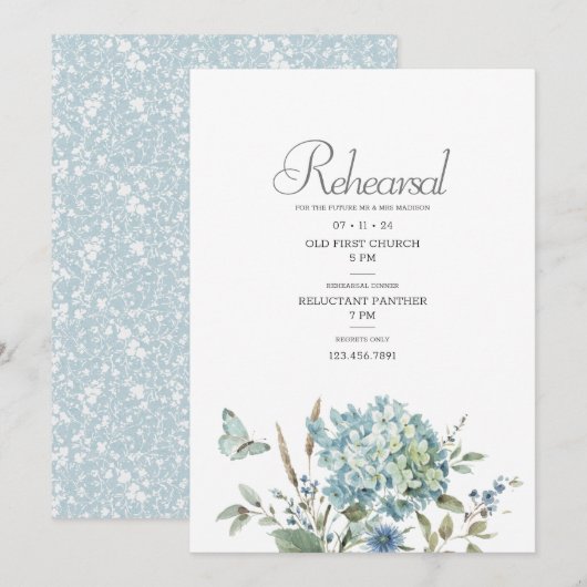 Invitation Répétition Mariage de la couleur d'aquarelle bleu (Devant / Derrière)