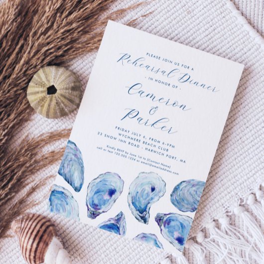 Invitation Répétition Mariage d'huîtres Aquarelle bleue