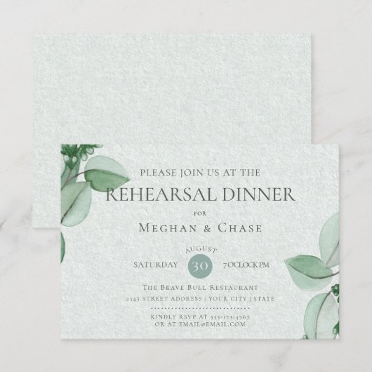 Invitation Répétition mariage | Élégante aquarelle Eucalyptus (Devant / Derrière)