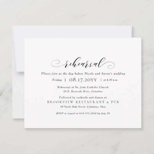 Invitation Répétition mariage et dîner simple et élégant (Devant)