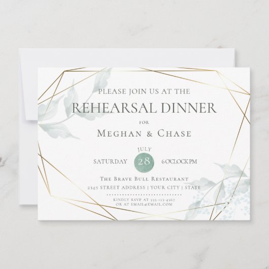 Invitation Répétition mariage | Grayed Jade Green Botanical (Devant)