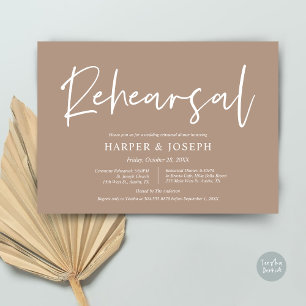 Invitation Répétition Mariage moderne et dîner, Taupe chaude