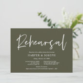 Invitation Répétition Mariage moderne et dîner, vert olive (Debout devant)