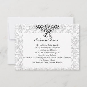 Invitation Répétition moderne de Mariage damassé noir et blan