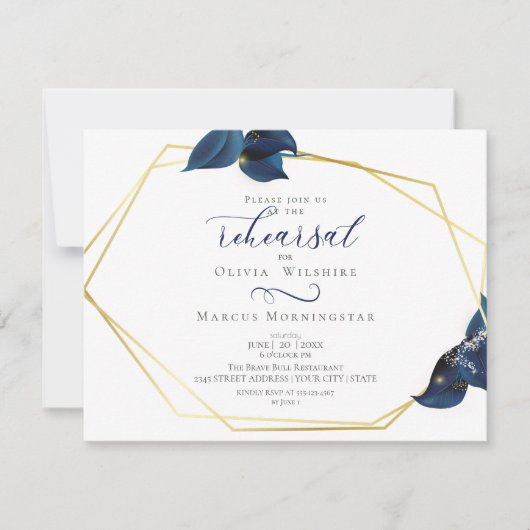 Invitation Répétition | Moderne Deep Indigo Bleu et Or (Devant)