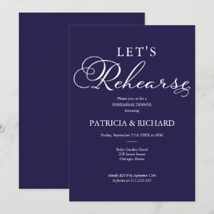 Invitation Répetons le dîner de répétition élégant bleu marin