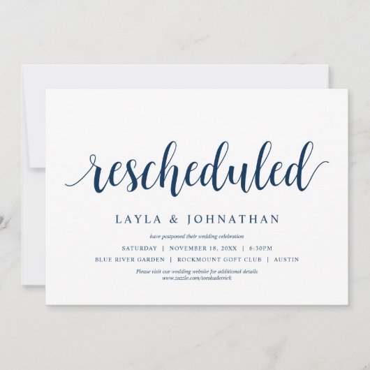 Invitation Replanifié, Mariage Modifier la date (Devant)