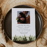 Invitation Replanifier le Mariage JENNA Rustic Pine Tree<br><div class="desc">Ce faire-part mariage reprogrammé comporte des pins aquarellés rustiques et une police manuscrite bohème. Modifiez tous les libellés et les polices pour qu'ils correspondent à votre événement.</div>