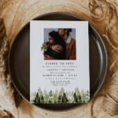 Invitation Replanifier le Mariage JENNA Rustic Pine Tree