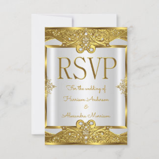 Invitation Répondre Mariage Or Blanc Perles Cadre Doré
