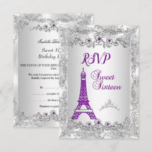 Invitation Répondre Princesse Douce 16 violet Argent Photo Fê