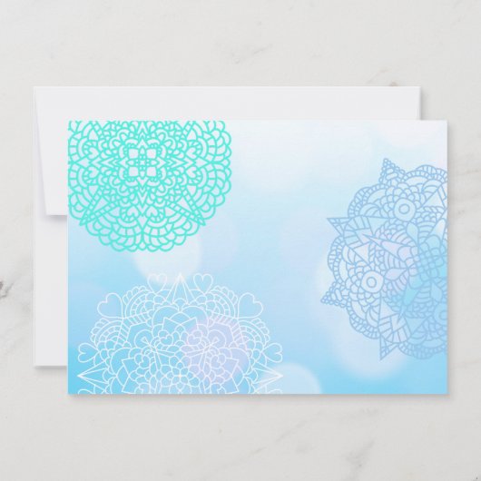 Invitation Répondre SVP Mariage Mandala Bleu Sarcelle Blanc (Dos)