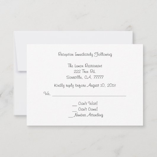 Invitation Réponse à une réception de mariage avec la Reine A (Dos)