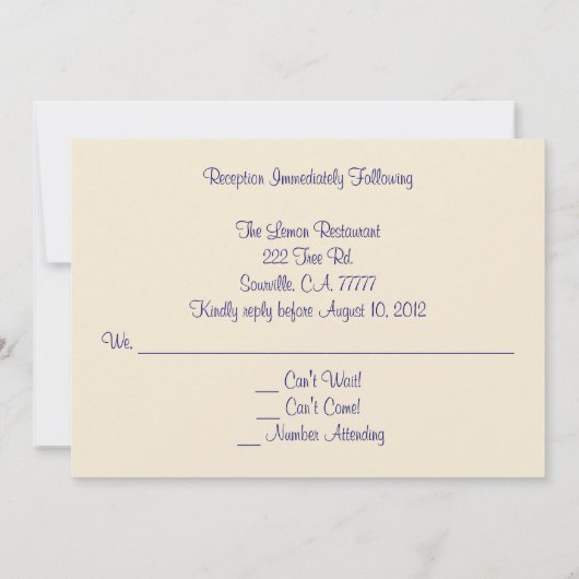 Invitation Réponse à une réception de mariage victorien (Dos)