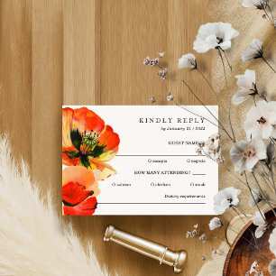 Invitation Réponse aimable Poppy Rouge Blanc Élégant