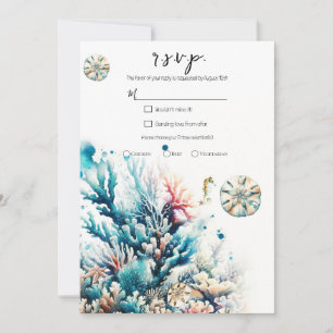 Invitation Réponse au mariage Aquarelle Corail de mer Ocean S
