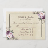 Invitation Réponse au mariage aux pivoines Deep Purple (Dos)