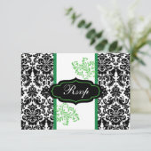 Invitation Réponse au mariage avec parchemin en Damas noir, b (Debout devant)