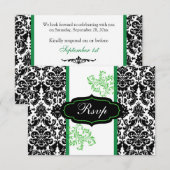 Invitation Réponse au mariage avec parchemin en Damas noir, b (Devant / Derrière)