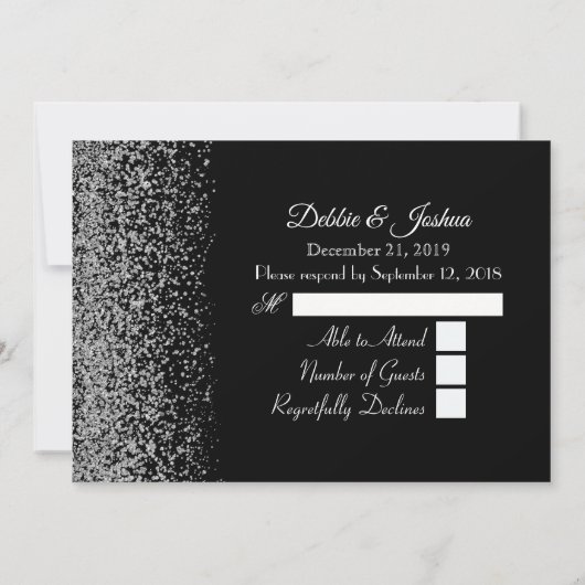 Invitation Réponse au mariage élégant noir et blanc diamant (Dos)