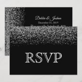 Invitation Réponse au mariage élégant noir et blanc diamant (Devant / Derrière)