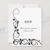 Invitation Réponse aux tourbillons élégants noir et blanc (Devant)